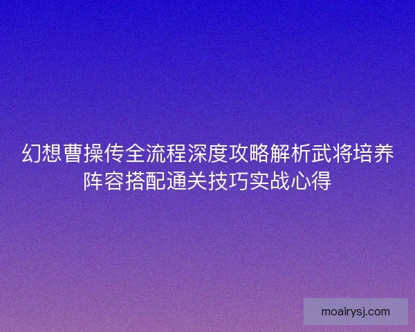 幻想曹操传全流程深度攻略解析武将培养阵容搭配通关技巧实战心得